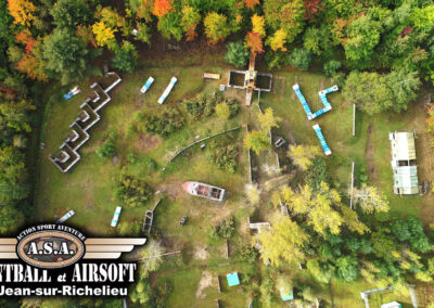 Photo aérienne par drone ASA Paintball Airsoft terrain extérieur à St-Jean-sur-Richelieu