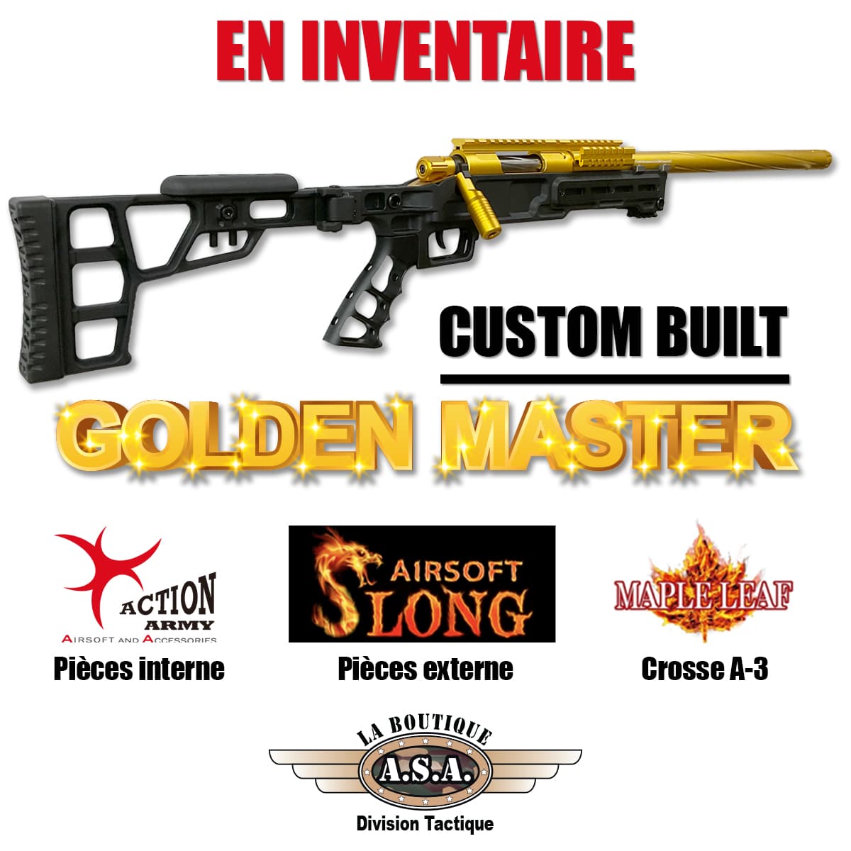 CROSSE RÉTRACTABLE AIRSOFT SNIPER GOLDEN MASTER ASA AIRSOFT SLONG MAPLE LEAF ACTION ARMY
