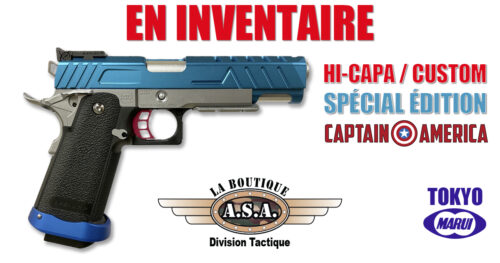 Airsoft Tokyo Marui Hi-Capa Custom Spécial Édition Captain America Boutique ASA Paintball