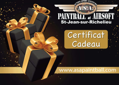 Certificat cadeau ASA Paintball Airsoft St-Jean-sur-Richelieu