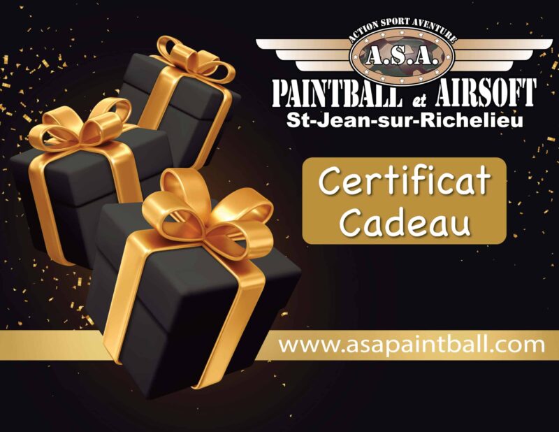 Certificat cadeau ASA Paintball Airsoft St-Jean-sur-Richelieu