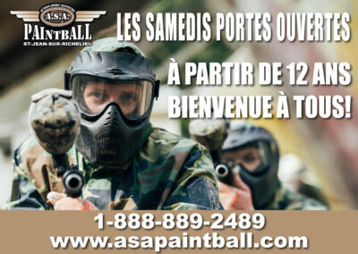 Les samedis, Journées Portes Ouvertes chez ASA Paintball à St-Jean-sur-Richelieu - Une journée d'aventure ouverte à tous, à partir de 12 ans.