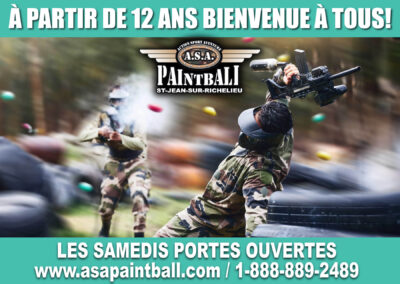 Journée porte ouverte ASA Paintball à St-Jean-sur-Richelieu - Joueurs s'amusant lors d'une bataille de paintball en plein air.